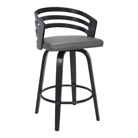 Armen Living Jayden 26" Counter Height Swivel Gray Faux Leather and Black Wood Bar Stool LCJYBAGRBL26